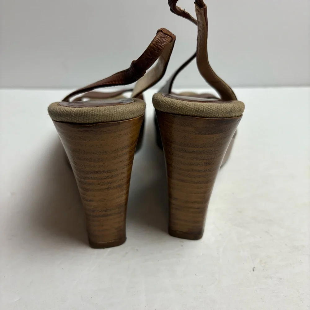 MaxMara Brown Leather Slingback Wedge Sandals Women’s size 37 6.5 Italy - Picture 7 of 10